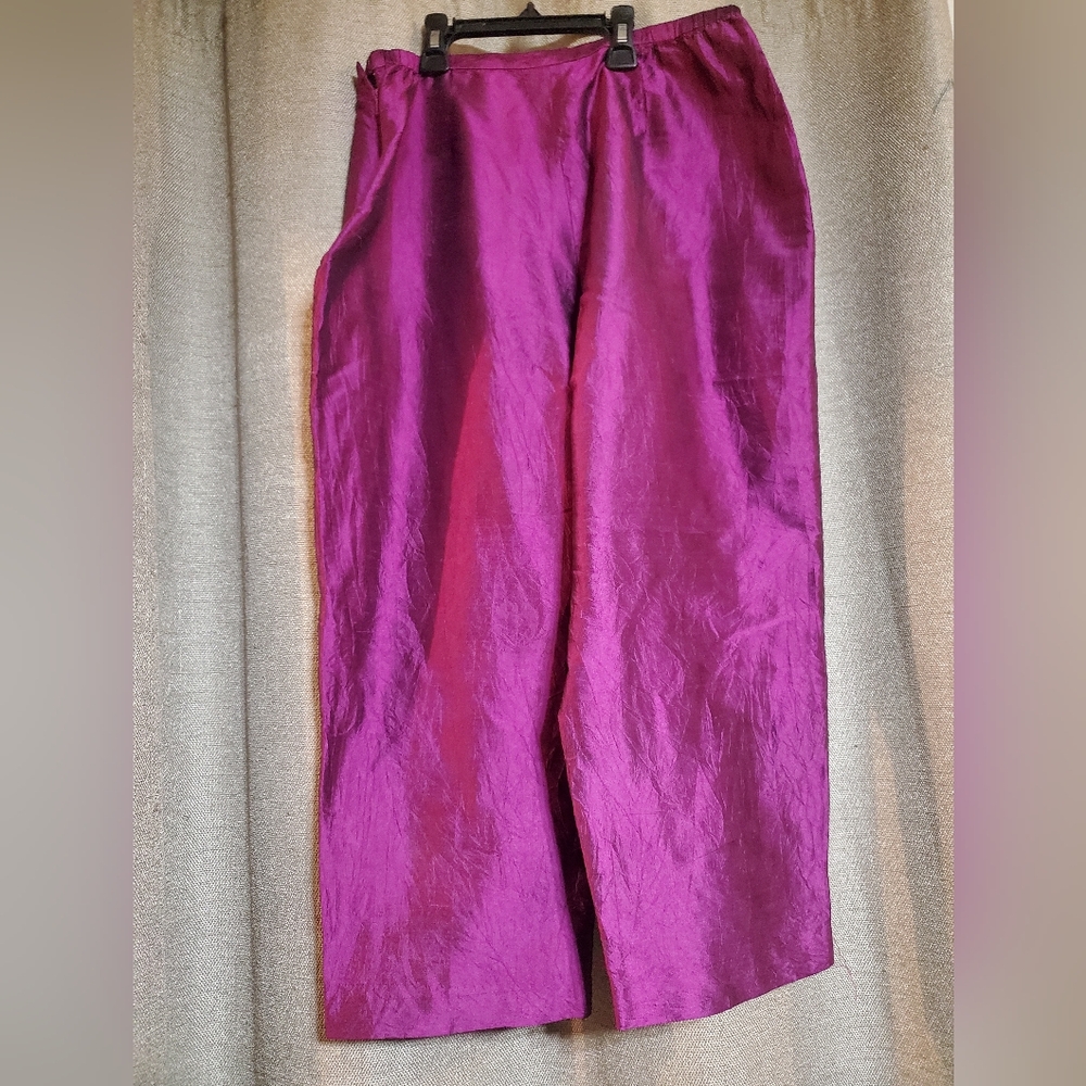100% Silk Fuchsia/Magenta side zip capris SZ PL